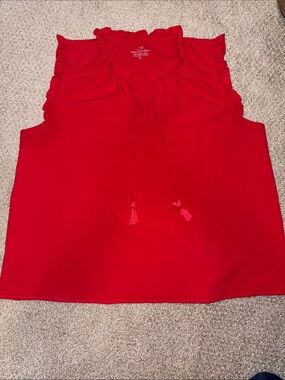 Vineyard Vines Red Ruffle Tie-Neck Sleeveless Blouse